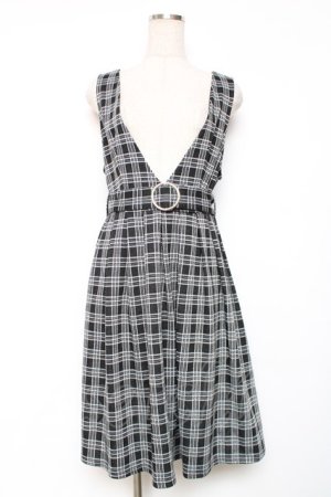 画像: axes femme POETIQUE / ベルト付きチェックジャンパースカート M 黒 Y-25-12-13-110-AX-OP-SZ-ZY