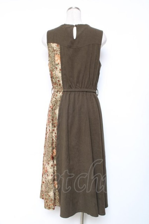 画像2: axes femme / パッチワークノースリワンピ M カーキ Y-25-12-13-114-AX-OP-SZ-ZI (2)