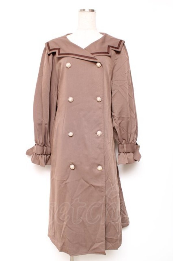 画像1: axes femme POETIQUE / 刺繍セーラーロングコート  茶 Y-25-12-13-126-AX-CO-SZ-ZY (1)