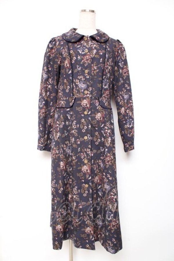 画像1: axes femme / ゴブラン柄コート M 紺 Y-25-12-13-134-AX-CO-SZ-ZY (1)