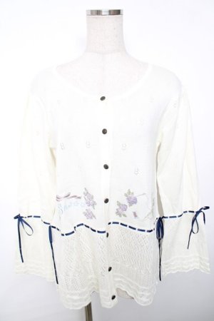 画像: axes femme / sajou刺繍入ニットカーデ  キナリ Y-25-12-13-017-AX-TO-SZ-ZY