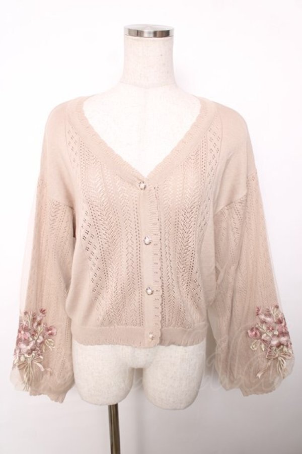 画像1: axes femme / フラワーブーケ刺繍カーデ M ベージュ Y-25-12-13-020-AX-TO-SZ-ZI (1)