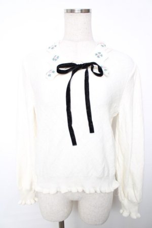 画像: axes femme POETIQUE / フラワー刺繍襟ニットプルオーバー M 生成り Y-25-12-13-031-AX-TO-SZ-ZY