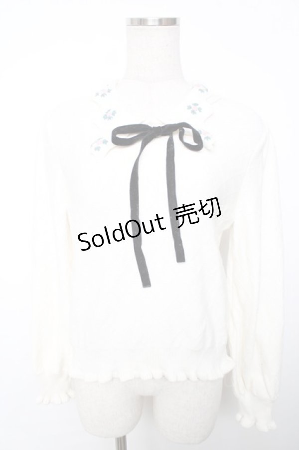 画像1: axes femme POETIQUE / フラワー刺繍襟ニットプルオーバー M 生成り Y-25-12-13-031-AX-TO-SZ-ZI (1)