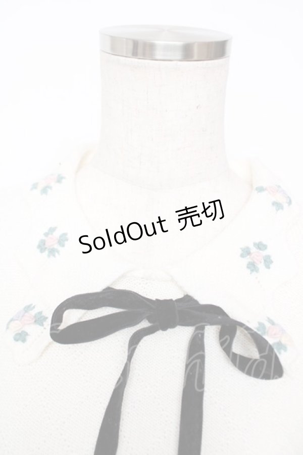 画像3: axes femme POETIQUE / フラワー刺繍襟ニットプルオーバー M 生成り Y-25-12-13-031-AX-TO-SZ-ZI (3)