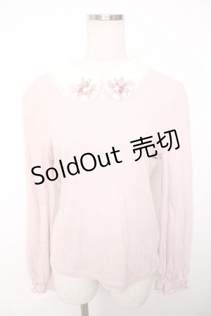 画像: axes femme / ビジュー＆プチバラ装飾テレコトップス  ピンク Y-25-12-13-033-AX-TO-SZ-ZY