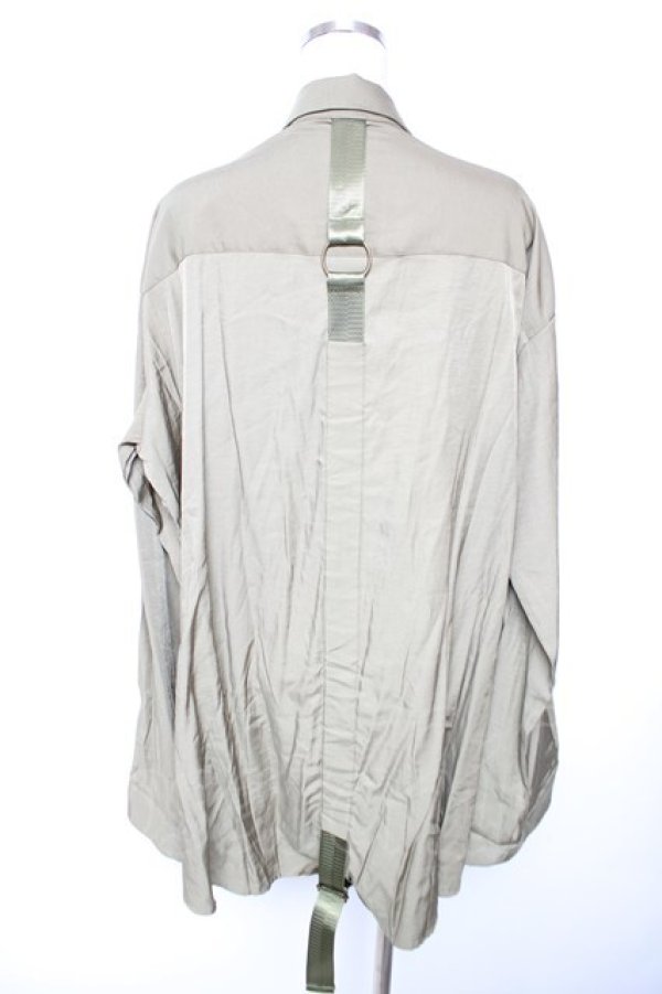 画像2: Ozz conte / ベルトテープ刺繍入りロングシャツ  カーキ Y-25-12-17-041-OO-BL-SZ-ZY (2)