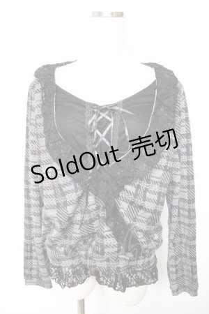 画像: axes femme / レイヤード風チェックトップス  黒 Y-25-12-17-051-AX-TO-SZ-ZY