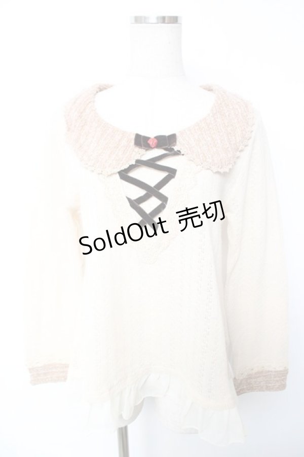 画像1: axes femme / ベロアリボン使い襟付きニットトップス  生成り Y-25-12-17-060-AX-TO-SZ-ZY (1)