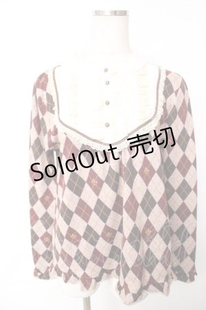 画像: axes femme / アーガイル柄レースニットプルオーバー M アワピンク Y-25-12-17-061-AX-TO-SZ-ZY