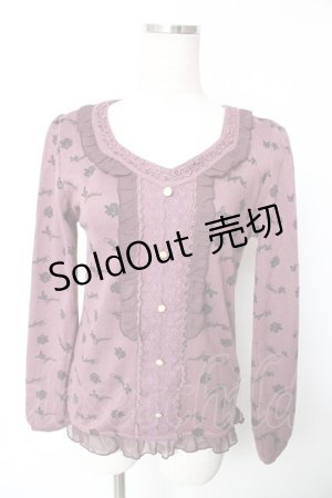 画像: axes femme / ローズ柄ニットカットソー  ピンク Y-25-12-17-062-AX-TO-SZ-ZY