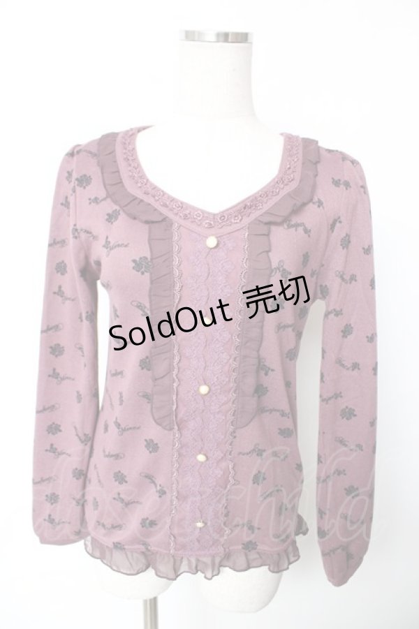 画像1: axes femme / ローズ柄ニットカットソー  ピンク Y-25-12-17-062-AX-TO-SZ-ZY (1)