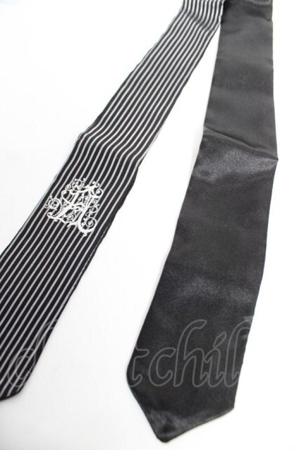 画像2: ALGONQUINS / ロゴ刺繍入りネクタイ  黒×白 Y-25-12-17-009-AL-ZA-SZ-ZY (2)