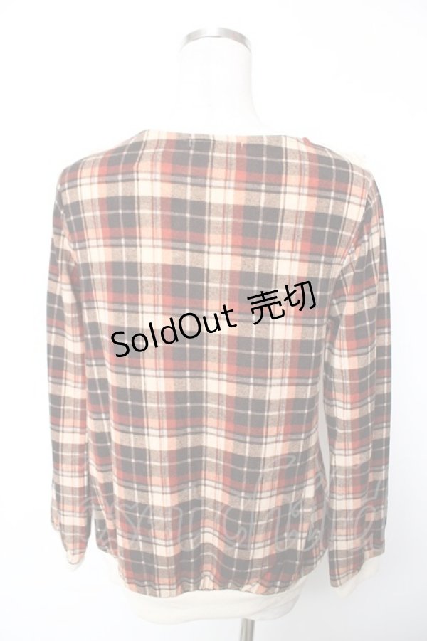 画像2: axes femme / 襟リボンデザインチェックニットソー  ブラウン Y-25-12-17-064-AX-TO-SZ-ZY (2)