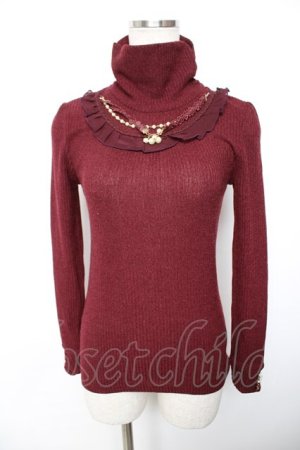 画像: axes femme / ネックレス付ハイネックリブニット  ワイン Y-25-12-17-066-AX-TO-SZ-ZY