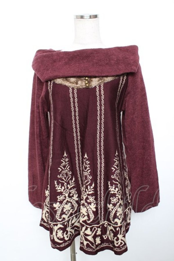 画像1: axes femme / 襟ファーニットチュニ  ワイン Y-25-12-17-067-AX-OP-SZ-ZY (1)