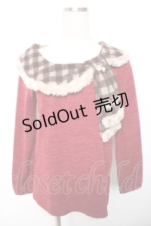 画像: axes femme / チェックリボン襟デザインニット  ワイン Y-25-12-17-069-AX-TO-SZ-ZY