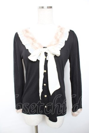 画像: axes femme / リボン付きファー襟プルオーバー  黒 Y-25-12-17-070-AX-TO-SZ-ZY