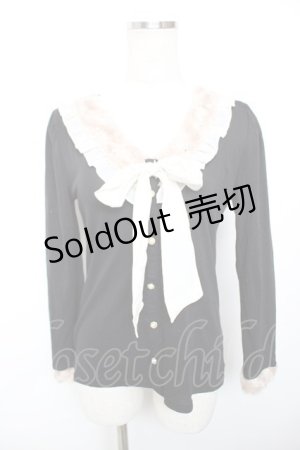 画像: axes femme / リボン付きファー襟プルオーバー  黒 Y-25-12-17-070-AX-TO-SZ-ZS