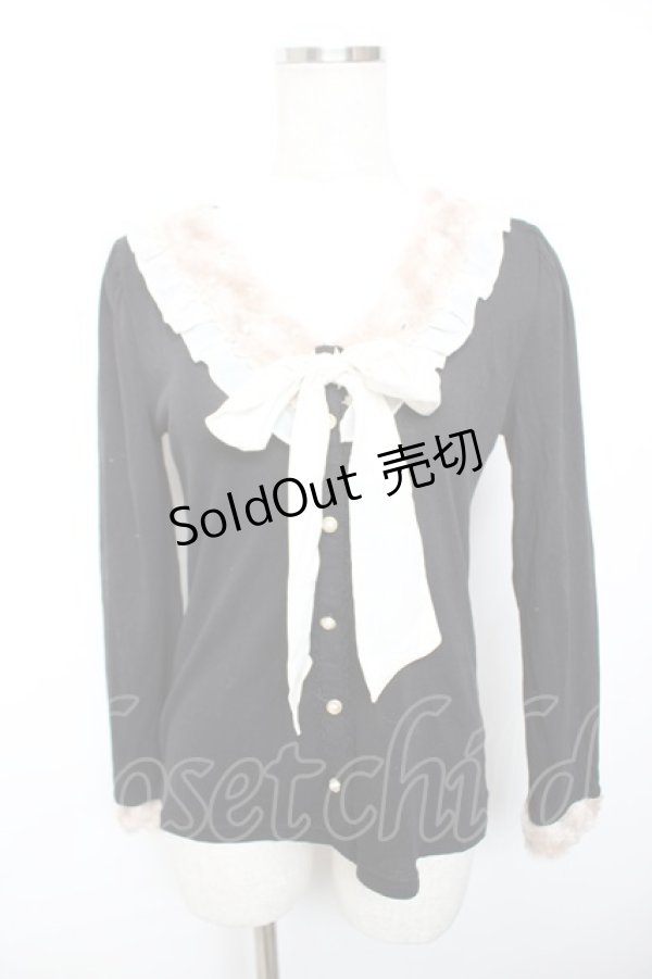 画像1: axes femme / リボン付きファー襟プルオーバー  黒 Y-25-12-17-070-AX-TO-SZ-ZS (1)