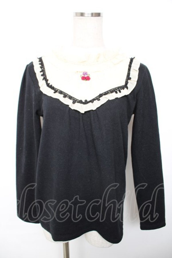 画像1: axes femme / 胸元モチーフブロッキングプルオーバー  黒 Y-25-12-17-071-AX-TO-SZ-ZY (1)