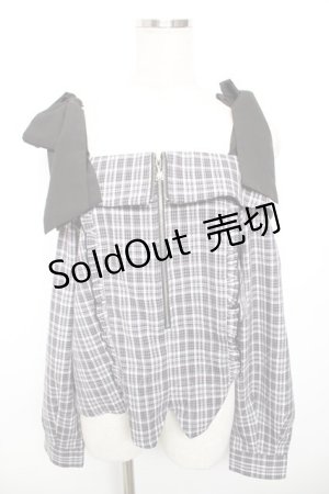 画像: axes femme / チェックオフショルリボンプルオーバー F 黒 Y-25-12-17-073-AX-TO-SZ-ZY