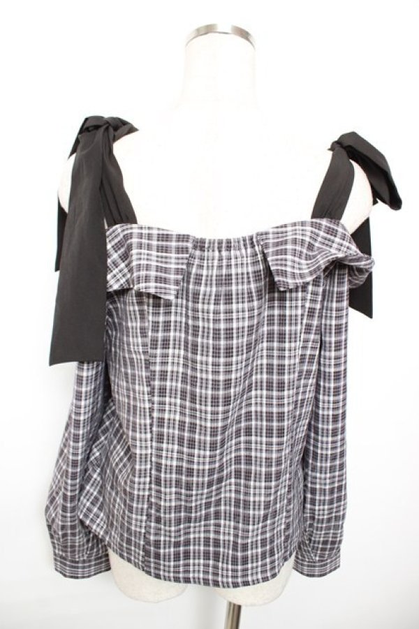 画像2: axes femme / チェックオフショルリボンプルオーバー F 黒 Y-25-12-17-073-AX-TO-SZ-ZY (2)