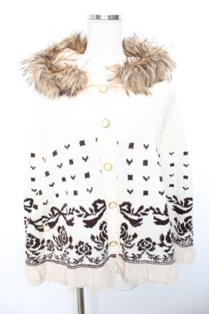 画像: axes femme / ファーフードローズリボンニットポンチョ  生成り Y-25-12-17-077-AX-CO-SZ-ZY