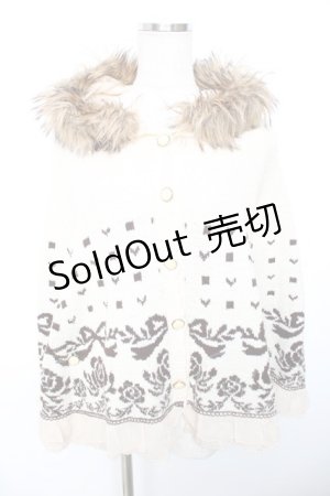 画像: axes femme / ファーフードローズリボンニットポンチョ  生成り Y-25-12-17-077-AX-CO-SZ-ZY