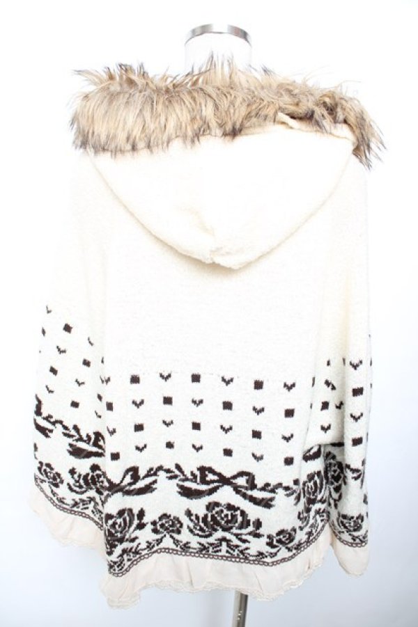 画像2: axes femme / ファーフードローズリボンニットポンチョ  生成り Y-25-12-17-077-AX-CO-SZ-ZY (2)