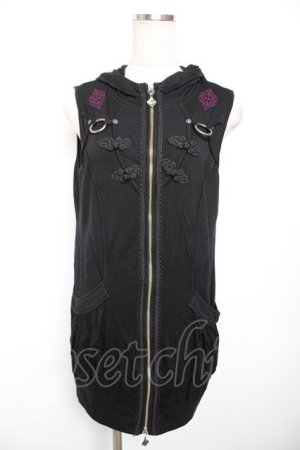 画像: Ozz oneste / チャイナ風ノースリーブパーカー  黒 Y-25-12-17-079-OO-TO-SZ-ZY