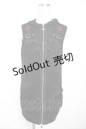 画像: Ozz oneste / チャイナ風ノースリーブパーカー  黒 Y-25-12-17-079-OO-TO-SZ-ZS