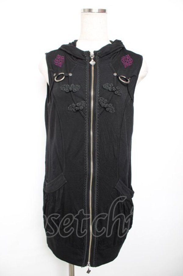 画像1: Ozz oneste / チャイナ風ノースリーブパーカー  黒 Y-25-12-17-079-OO-TO-SZ-ZY (1)