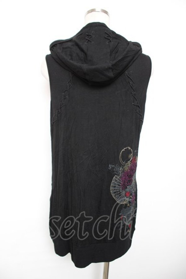 画像2: Ozz oneste / チャイナ風ノースリーブパーカー  黒 Y-25-12-17-079-OO-TO-SZ-ZY (2)