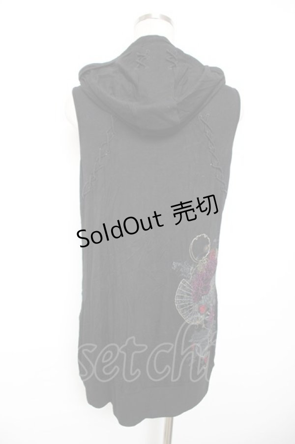 画像2: Ozz oneste / チャイナ風ノースリーブパーカー  黒 Y-25-12-17-079-OO-TO-SZ-ZS (2)