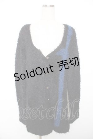 画像: PUTUMAYO / クロスシャギーニットカーディガン  黒×青 Y-25-12-17-081-PT-TO-SZ-ZT0205Q