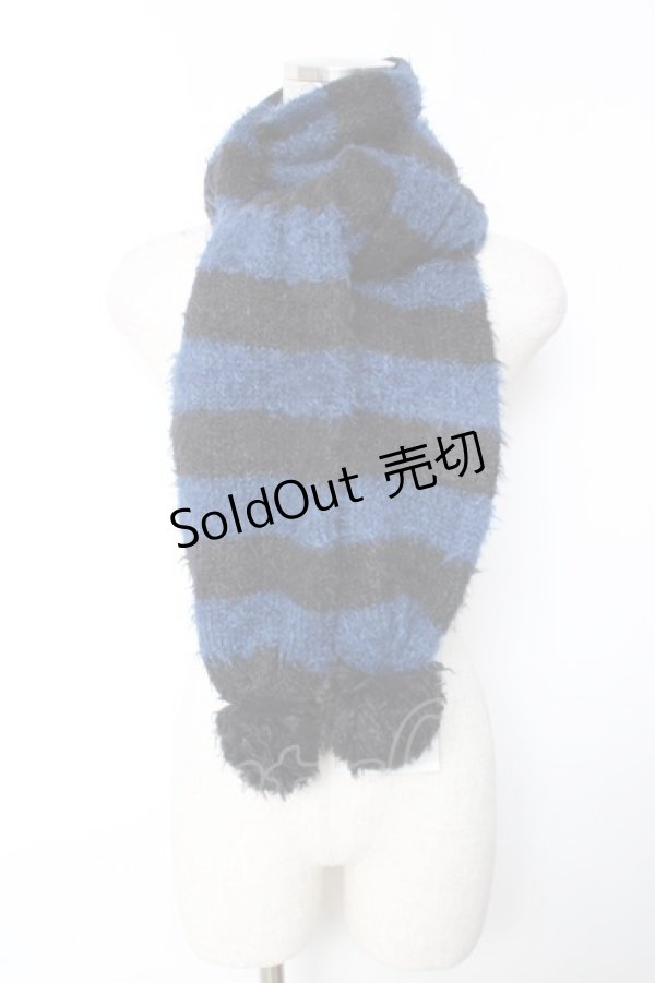 画像1: PUTUMAYO / ポンポンモールマフラー  黒×青 Y-25-12-17-012-PT-ZA-SZ-ZY (1)