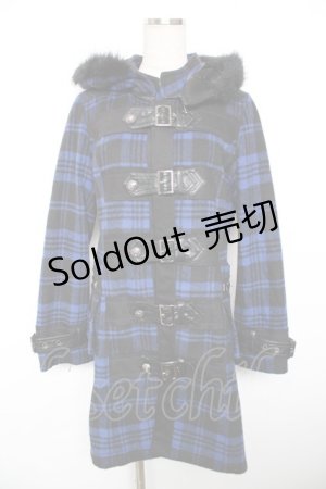 画像: ALGONQUINS / ベルトデザインダッフルコート 1 黒×青 Y-25-12-17-087-AL-CO-SZ-ZY