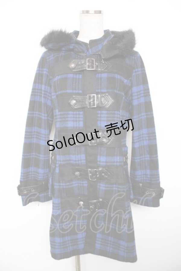 画像1: ALGONQUINS / ベルトデザインダッフルコート 1 黒×青 Y-25-12-17-087-AL-CO-SZ-ZY (1)