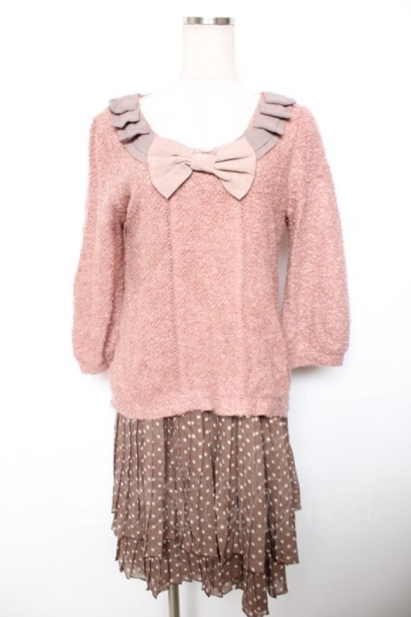 画像1: axes femme / 3つリボン切替ワンピース  ピンク Y-25-12-17-090-AX-OP-SZ-ZY (1)