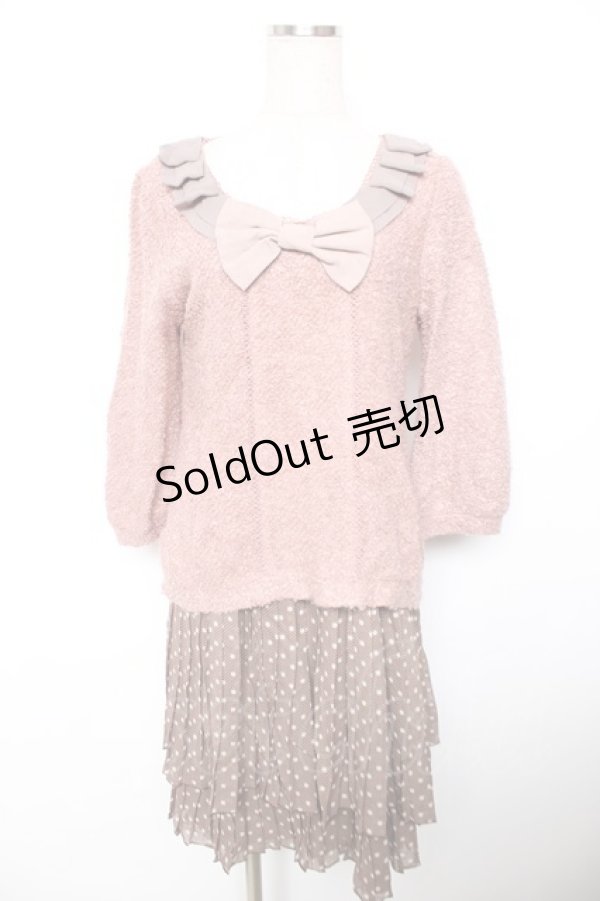 画像1: axes femme / 3つリボン切替ワンピース  ピンク Y-25-12-17-090-AX-OP-SZ-ZS (1)