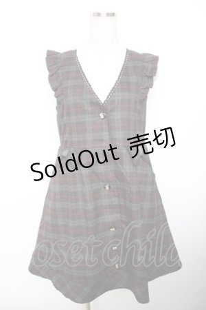 画像: axes femme / チェック柄リボンジャンドレ  黒 Y-25-12-17-102-AX-OP-SZ-ZY