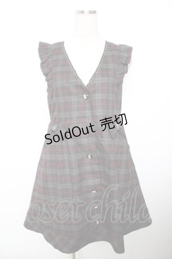 画像1: axes femme / チェック柄リボンジャンドレ  黒 Y-25-12-17-102-AX-OP-SZ-ZY (1)