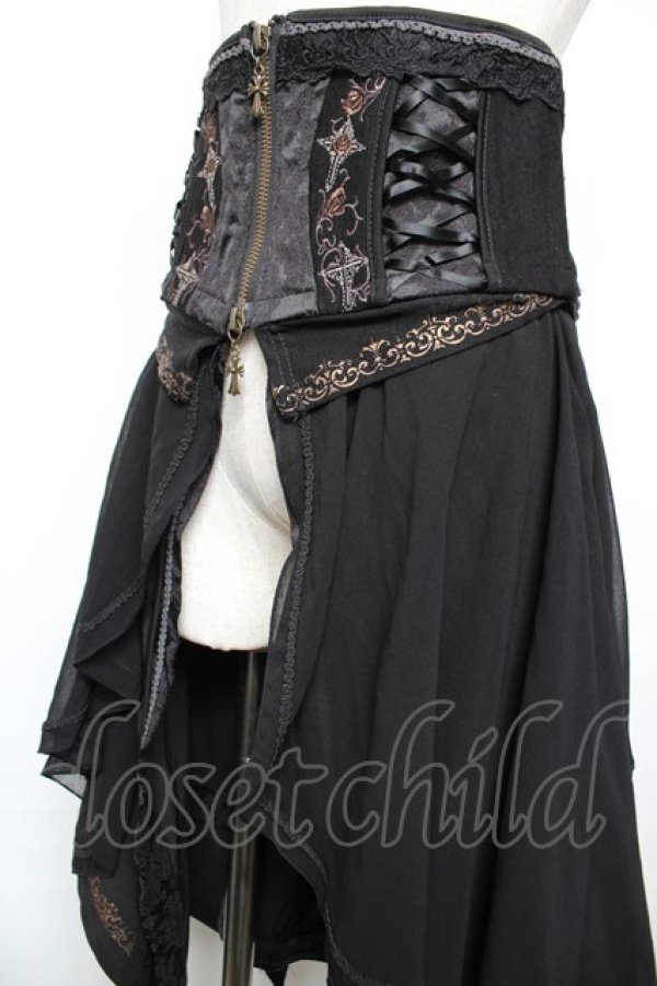 画像3: Ozz oneste / 薔薇十字刺繍イレギュラーオーバーコルセット  黒 Y-25-12-17-121-OO-SK-SZ-ZY (3)