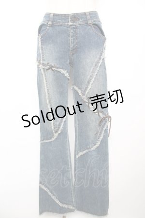 画像: ALGONQUINS / 編み上げデニムパンツ 1 インディゴ Y-25-12-17-122-AL-PA-SZ-ZY