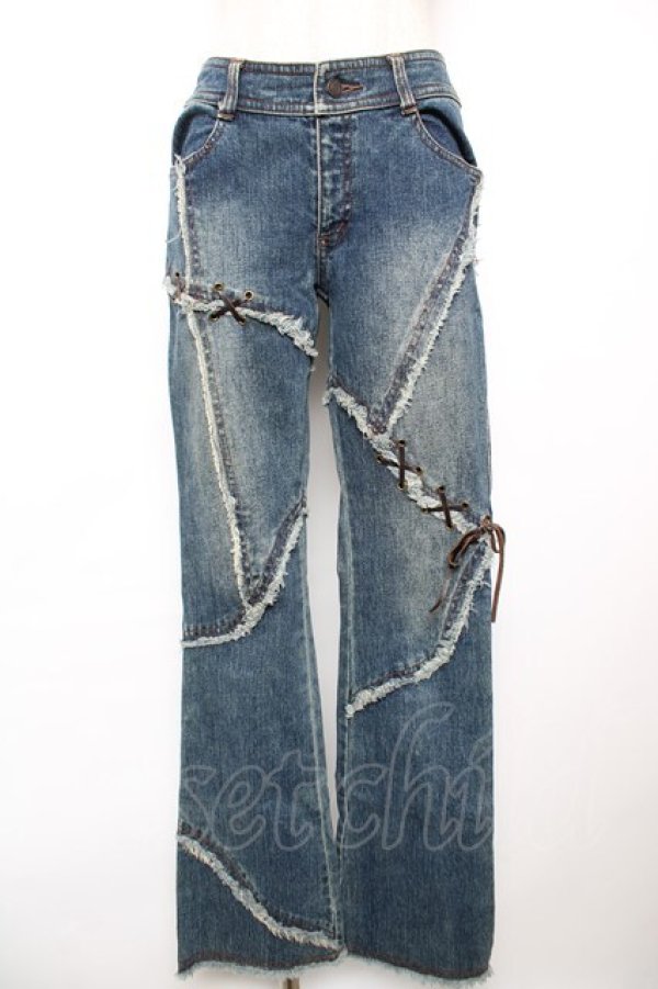 画像1: ALGONQUINS / 編み上げデニムパンツ 1 インディゴ Y-25-12-17-122-AL-PA-SZ-ZY (1)