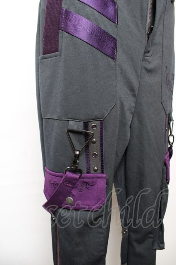 画像4: Ozz conte / 配色サス付きパンツ  グレー×紫 Y-25-12-17-123-OO-PA-SZ-ZY (4)