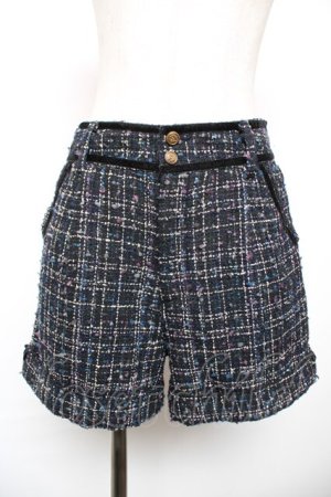 画像: axes femme / ベロアリボン使いツイードショートパンツ  紺 Y-25-12-17-127-AX-PA-SZ-ZY