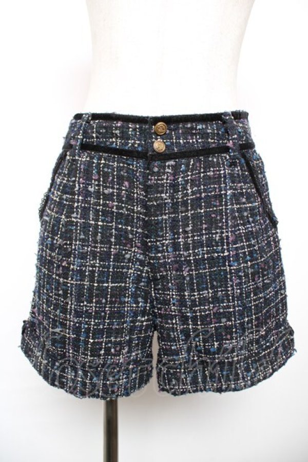 画像1: axes femme / ベロアリボン使いツイードショートパンツ  紺 Y-25-12-17-127-AX-PA-SZ-ZY (1)