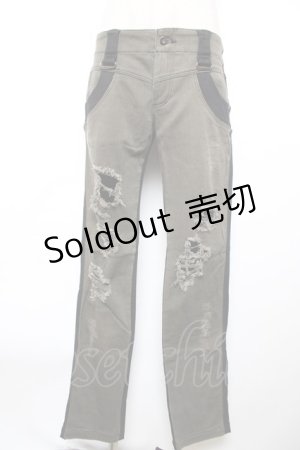 画像: ALGONQUINS / バイカラーダメージパンツ 2 カーキ×黒 Y-25-12-17-132-AL-PA-SZ-ZY